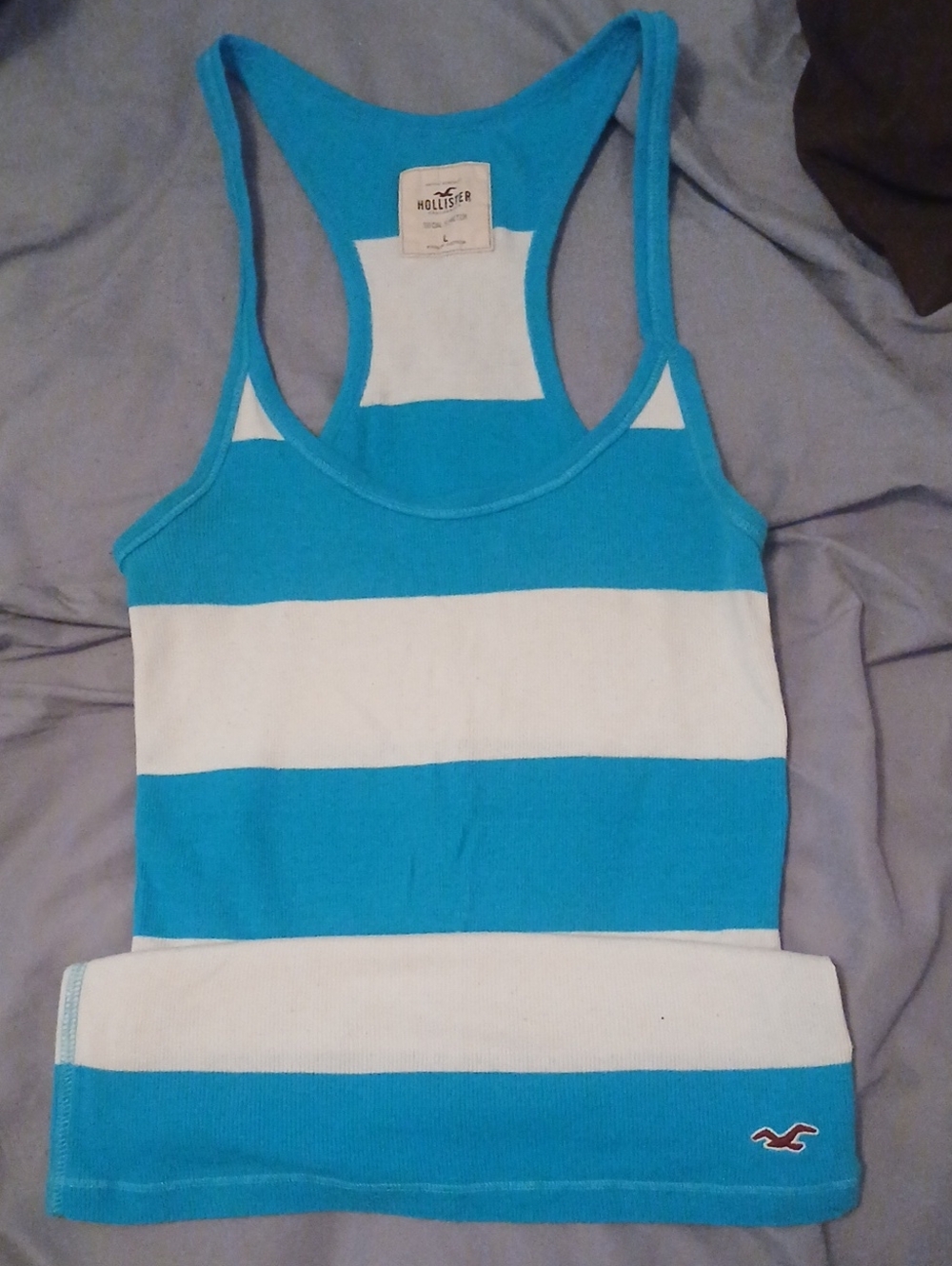 Hollister Blue and White Striped Racerback Tank